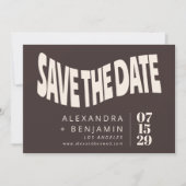 Groovy Retro Mod Brown Unique Wedding Photo Save The Date (Voorkant)