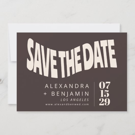 Groovy Retro Mod Brown Unique Wedding Photo Save The Date (Voorkant)