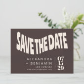 Groovy Retro Mod Brown Unique Wedding Photo Save The Date (Staand voorkant)
