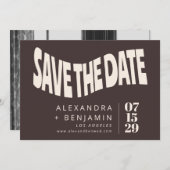 Groovy Retro Mod Brown Unique Wedding Photo Save The Date (Voorkant / Achterkant)