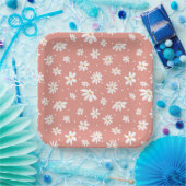 Groovy Retro Mod Hippie 60s 70s Daisy Flowers Pink Papieren Bordje (Feest)