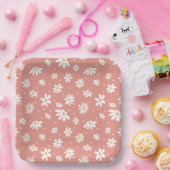 Groovy Retro Mod Hippie 60s 70s Daisy Flowers Pink Papieren Bordje (Feest)