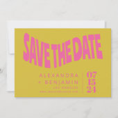 Groovy Retro Mod Unieke Roze Gele Foto Save The Date (Voorkant)