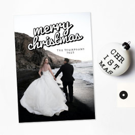 Groovy Retro Moderne Minimale kerstfotokaart Kaart