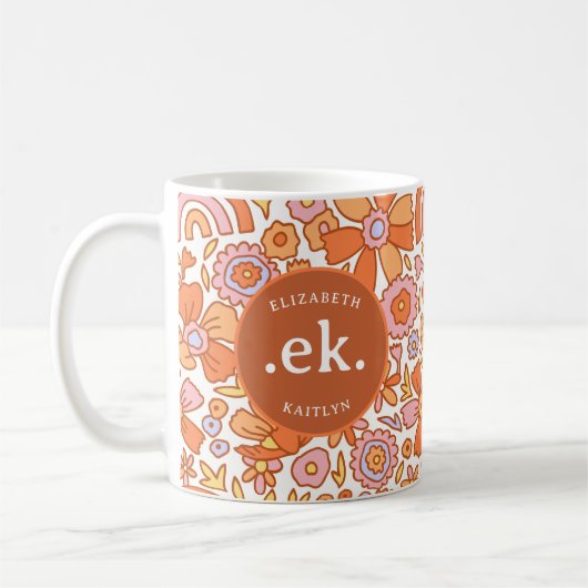 Groovy retro monogram Sinaasappel Koffiemok (Links)