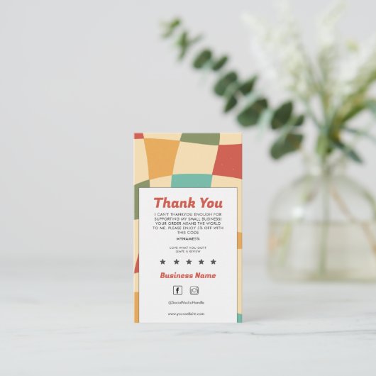 Groovy Retro MultiColor Geruit Bedankt Visitekaartje (Staand voorkant)