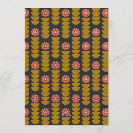 Groovy Retro Navy Blue Botanical Engagement Party  Kaart (Achterkant)