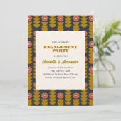 Groovy Retro Navy Blue Botanical Engagement Party  Kaart (Staand voorkant)