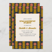 Groovy Retro Navy Blue Botanical Engagement Party  Kaart (Voorkant / Achterkant)