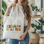 Groovy Retro Nursing is mijn vibe, verpleegkundige Tote Bag<br><div class="desc">Groovy,  jaren 1970-stijl retro 'Nursing Is My Vibe' tas voor verpleegkundigen.</div>
