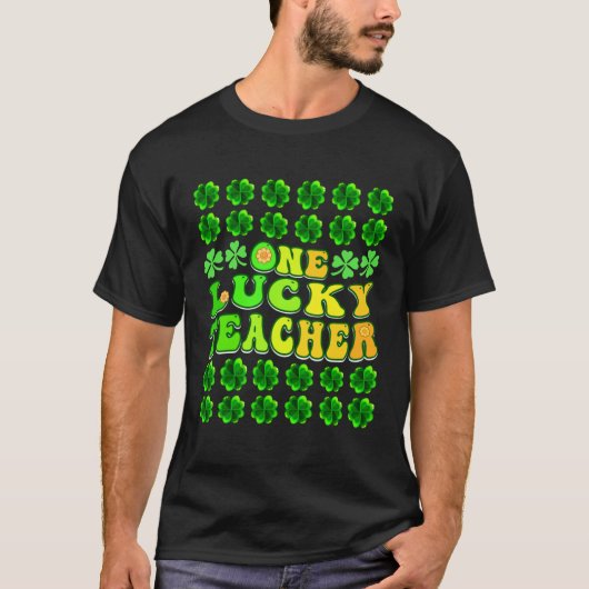 Groovy Retro One Lucky Teacher Irish shamrock St P T-shirt (Voorkant)