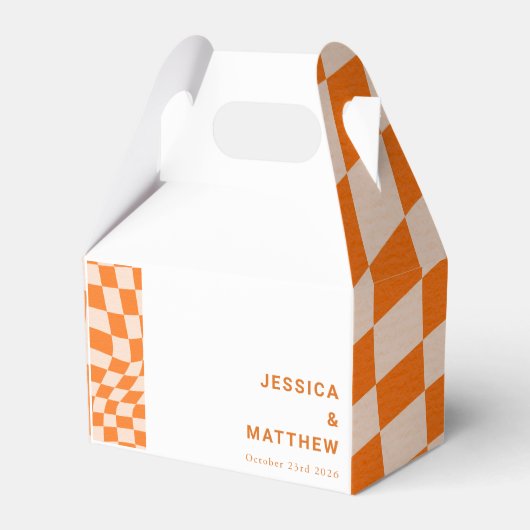 Groovy Retro Oranje Abstract Geruit Huwelijk Custo Bedankdoosjes (Voorkant Zijde)