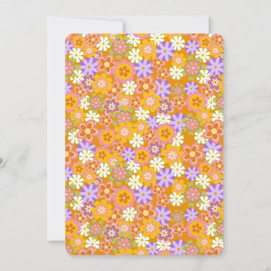 Groovy Retro Oranje bloemen in één bruiloft Kaart (Achterkant)