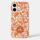 Groovy Retro Oranje Bloemen Monogram Case-Mate iPhone Case (Achterkant)