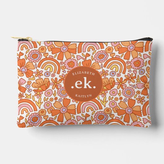 Groovy Retro Oranje Bloemen Monogram Etui (Voorkant)