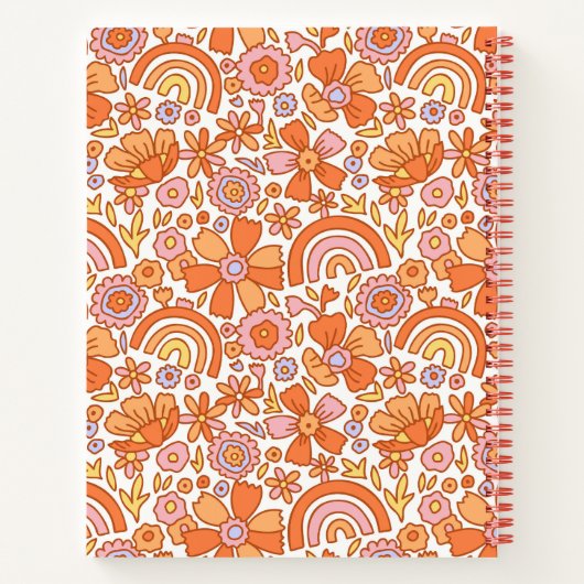 Groovy Retro Oranje Bloemen Monogram Notitieboek (Achterkant)