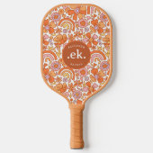 Groovy Retro Oranje Bloemen Monogram Pickleball Paddle (Voorkant)