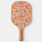 Groovy Retro Oranje Bloemen Monogram Pickleball Paddle (Achterkant)