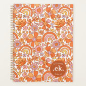 Groovy Retro Oranje Bloemen Monogram Planner (Voorkant)