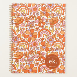 Groovy Retro Oranje Bloemen Monogram Planner