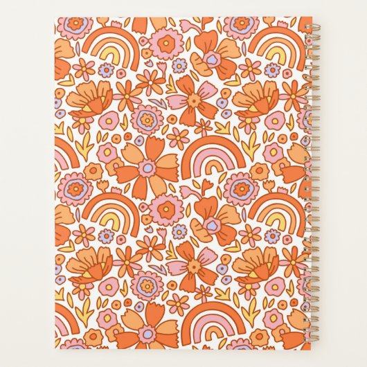 Groovy Retro Oranje Bloemen Monogram Planner (Achterkant)