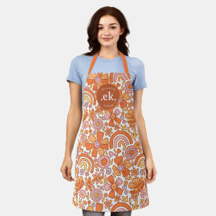 Groovy Retro Oranje Bloemen Monogram Schort