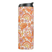Groovy Retro Oranje Bloemen Monogram Thermosbeker (Gedraaid links)