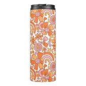 Groovy Retro Oranje Bloemen Monogram Thermosbeker (Achterkant)
