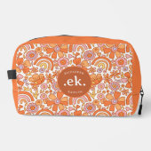 Groovy Retro Oranje Bloemen Monogram Toilettasje (Voorkant)