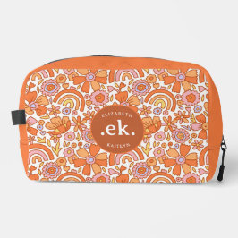 Groovy Retro Oranje Bloemen Monogram Toilettasje