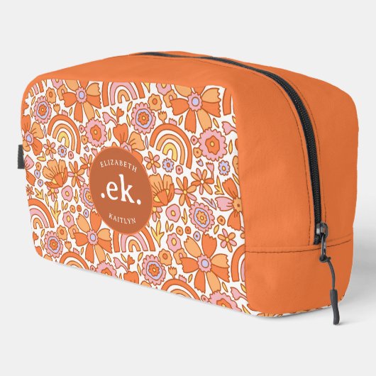 Groovy Retro Oranje Bloemen Monogram Toilettasje (Rechterhoek)
