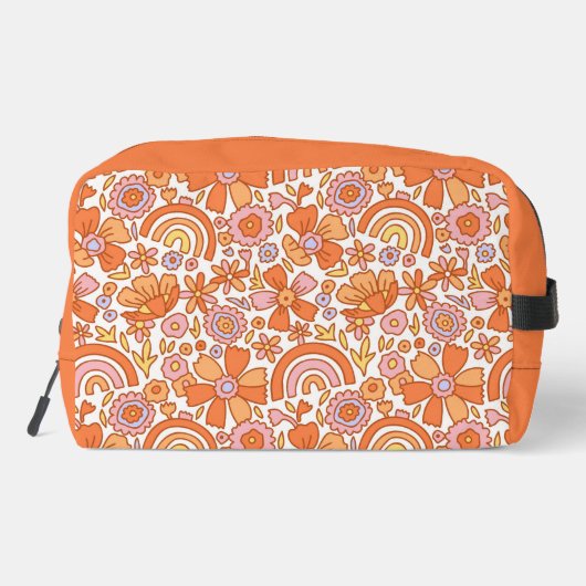 Groovy Retro Oranje Bloemen Monogram Toilettasje (Achterkant)