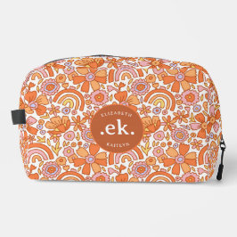 Groovy Retro Oranje Bloemen Monogram Toilettasje