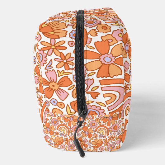Groovy Retro Oranje Bloemen Monogram Toilettasje (Rechts)