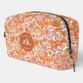 Groovy Retro Oranje Bloemen Monogram Toilettasje (Rechterhoek)