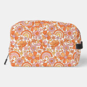 Groovy Retro Oranje Bloemen Monogram Toilettasje (Achterkant)