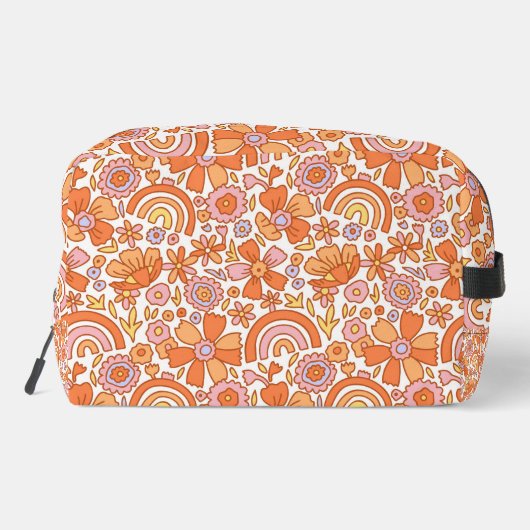 Groovy Retro Oranje Bloemen Monogram Toilettasje (Achterkant)