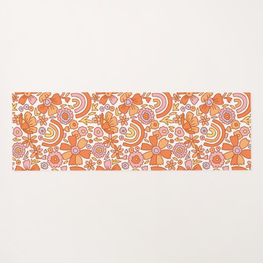 Groovy Retro Oranje Bloemen Monogram Yogamat (Achterkant (horizontaal))