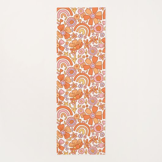 Groovy Retro Oranje Bloemen Monogram Yogamat (Achterkant)