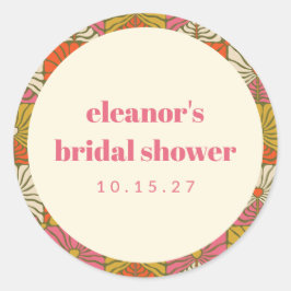 Groovy Retro Oranje Botanische Bruiloft Custom Ronde Sticker