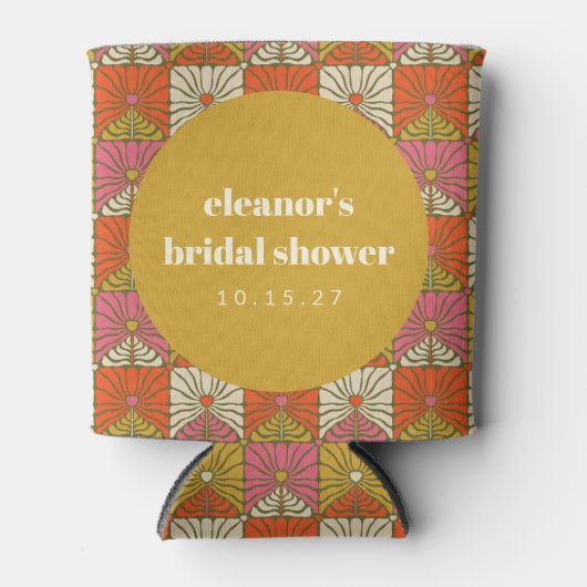 Groovy Retro Oranje Botanische Bruiloftsbruiloft A Blikjeskoeler (Voorkant)