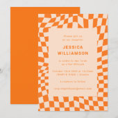 Groovy Retro Oranje Checkerboard Bat Mitzvah Kaart (Voorkant / Achterkant)