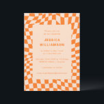 Groovy Retro Oranje Checkerboard Bat Mitzvah Kaart<br><div class="desc">Groovy Retro Oranje Abstract Checkerboard Bat Mitzvah Uitnodiging</div>