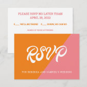 Groovy Retro Oranje en roze kleurenblok bruiloft RSVP Kaartje (Voorkant / Achterkant)