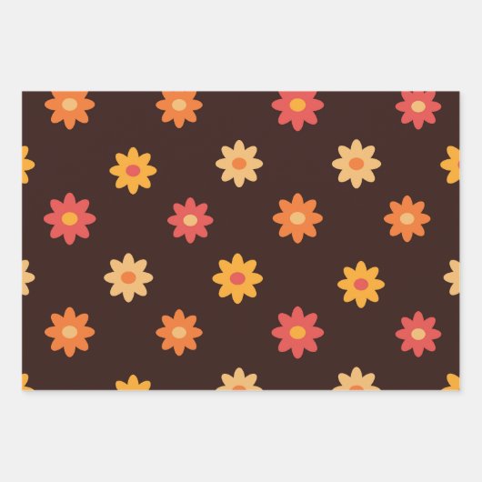 Groovy Retro Oranje Gele Rode Bloemen Inpakpapier Vel (Voorkant)