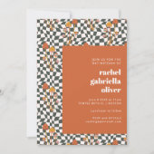 Groovy Retro Oranje Green Checkerboard Bat Mitzvah Kaart (Voorkant)