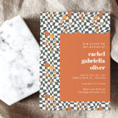 Groovy Retro Oranje Green Checkerboard Bat Mitzvah Kaart