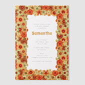 Groovy Retro Oranje Hippie Bloemen Bruiloft Feest Vellum Uitnodigingen (Voorkant)
