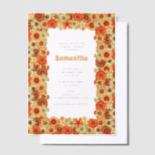 Groovy Retro Oranje Hippie Bloemen Bruiloft Feest Vellum Uitnodigingen (Offset)