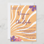 Groovy Retro Oranje Paars Floral Wedding Kaart (Voorkant)